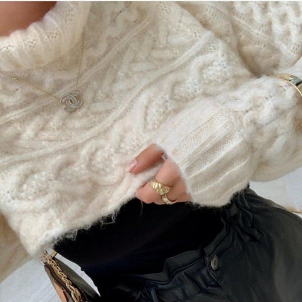 Zara Cable Knit Arm Warmer Scarf Sweater - Picture 7 of 16